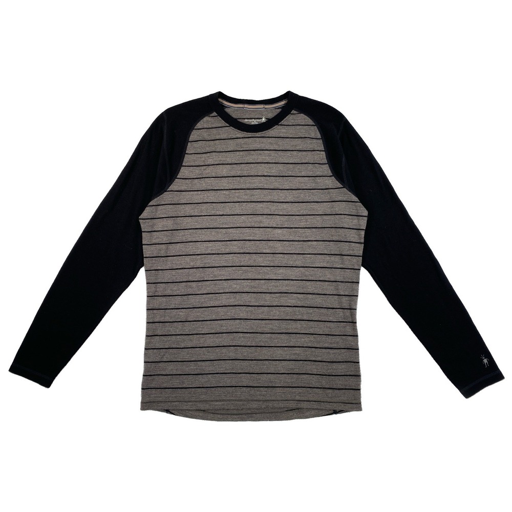 Smartwool 100% Merino Wool Baselayer Men's Medium Gray Black Striped